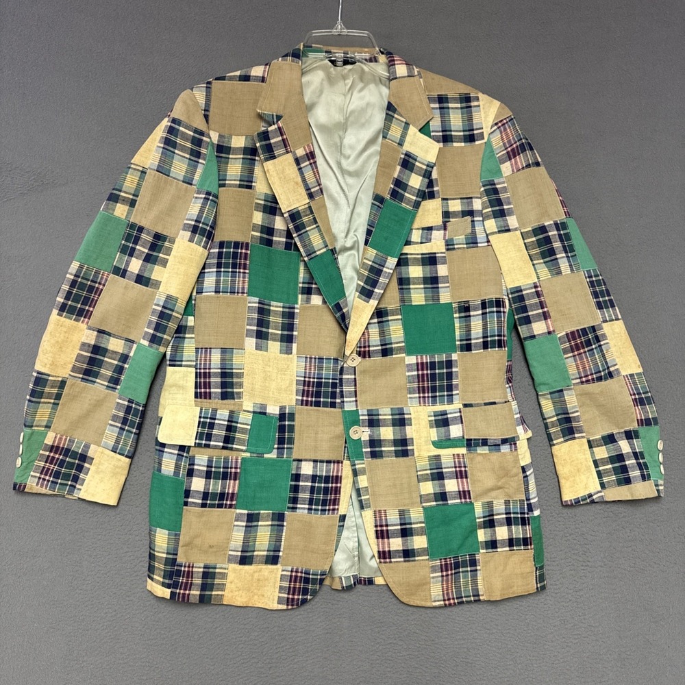 Vintage Corbin Patchwork Madras Plaid Sport Coat 42R Preppy Blazer Trad Preppy